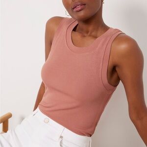 LNA Jones Rib Tank Bronze Neutral Crewneck Double Layer Ribbed Knit Layering S